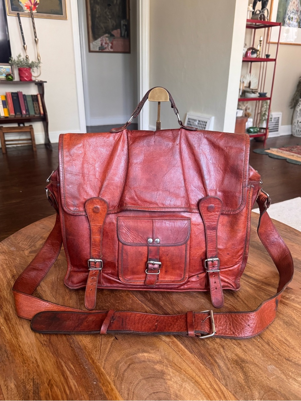 Carbon2Cobalt Overlander Messenger Bag Rust Brown Leather Worn-In Vintage Look